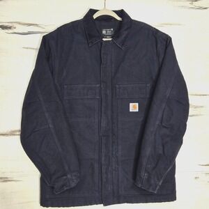 Carhartt Jacket Mens Large Tall Navy Blue Loose Fit Duck Workwear Lined 0C0003-M
